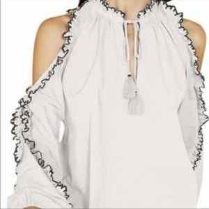 Ulla Johnson Amandine White and Black Cold Shoulder Ruffle Blouse Medium Large